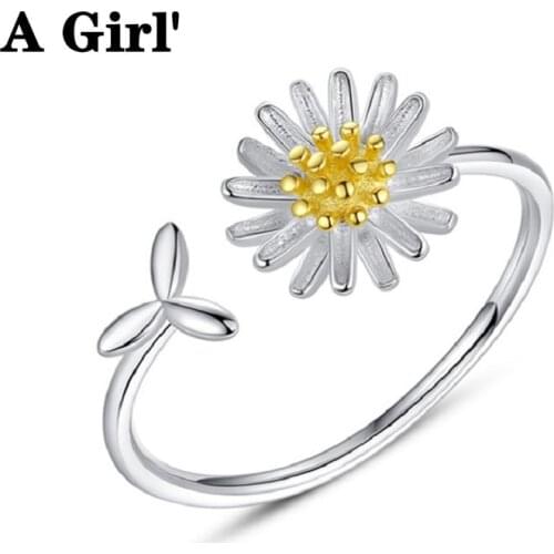 A Girl' Korean Style Daisy Flower Elegant Opening Rings Women Adjustable Wedding Party Finger Rings Statement Jewelry Gift