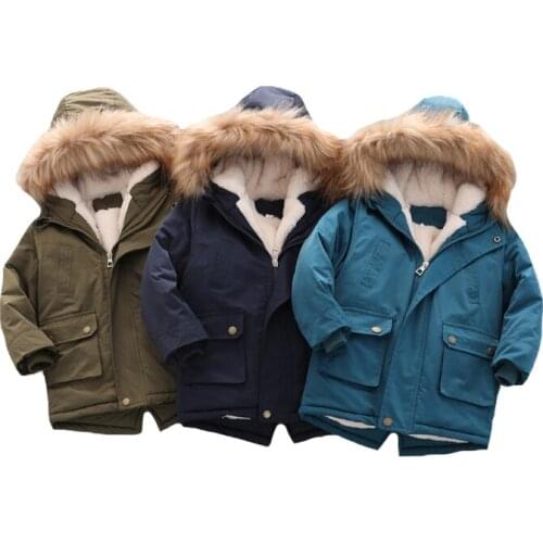 2-8 Years Boys Winter Warm Jacket 2021 New Heavy Thick Plus Velvet Hooded Coat For Kids Childrens Outdoor Travel Clothing