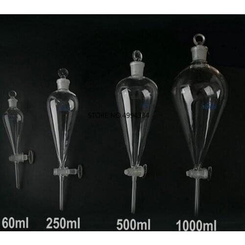 1 PC 60/125/250/500/1000/2000ml Pear-shaped/pyriform Separating Conical Funnel With Glass Ground-in Piston Lab Glassware