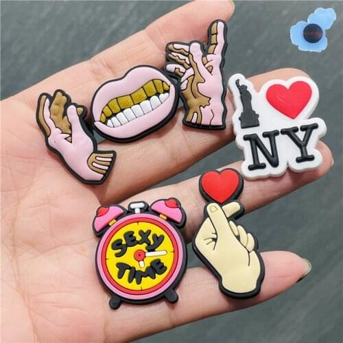 1pcs pink hands lovely icon figure Garden Shoe Charms Accessories PVC Shoe Decoration for Wristbands Croc jibz Kids party Gifts