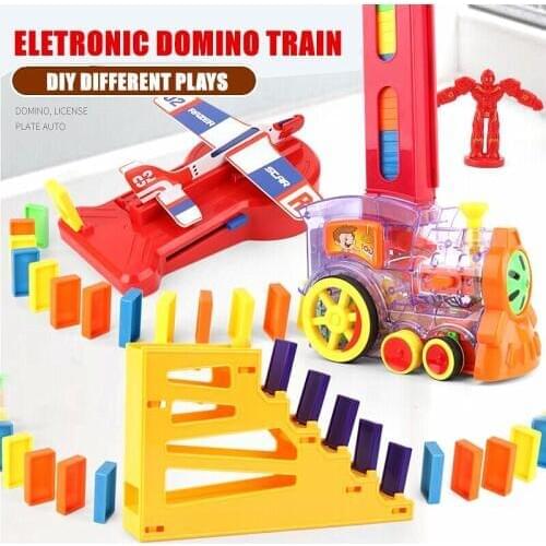 2021 Eletronic Domino Train Toys with Rocket Helicopter Game for Children Boy Girl Xmas Gifts Juguetes Education Dominos Blocks