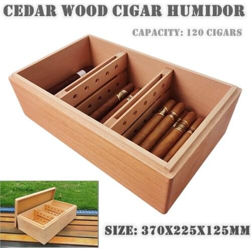 370x225x125mm Cedar Wood Cigar Humidor Capacity 120 Cigarettes Storage Box Simple Design Moisturizing Wood Grain Cigar Gift Case
