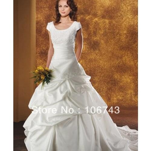 Promotion Rushed Natural free Shipping Long Modest White/ivory Short Sleeves Bridal Gowns Custom Made Bespoke Wedding Dresses