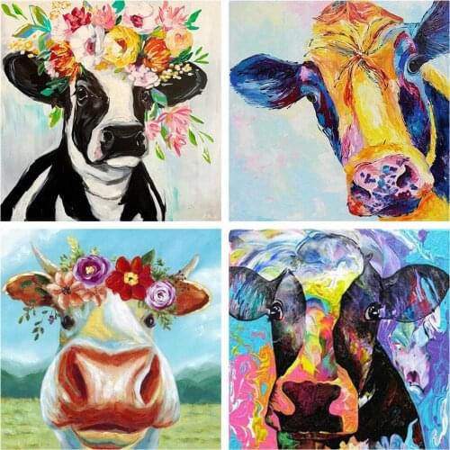 HUACAN Full Square/Round 5d Diamond Painting Cow Mosaic Flower DIY Diamond Embroidery Animal Home Decor Handicraft