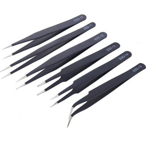 Anti-static ESD Stainless Steel Tweezers Maintenance Tools Industrial Precision Curved Straight Tweezers Repair Tools