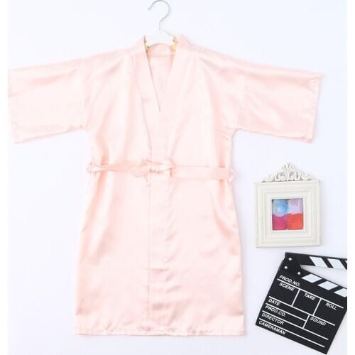 Satin Baby Bath Robe Toddler Baby Kids Girls Solid Silk Kimono Robes Bathrobe Lace Up Sleepwear Peignoir De Bain Enfant Халат