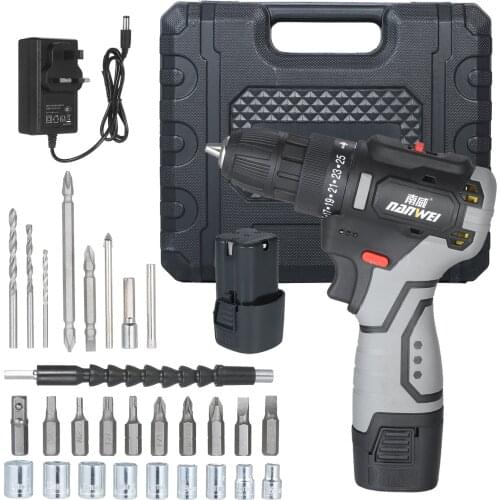 Brushless Electric Drill Two-speed Rechargeable Drill Electric Hand Drill Portable Drill with Socket Screw Bits Twist Drills