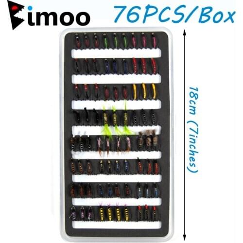 Bimoo 76pcs Nymph Scud Midge Fly Fishing Flies Slim Box Set for Trout Whiting Fishing Lures Baits Fishing Tackle