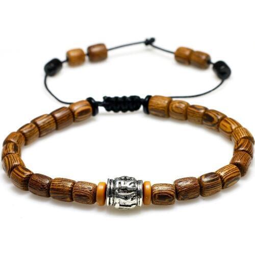 Natural Wooden Handmade Bracelets Sanskrit Buddha Woven Bracelets For Women Men Bracelet Soul Meditation Jewelry