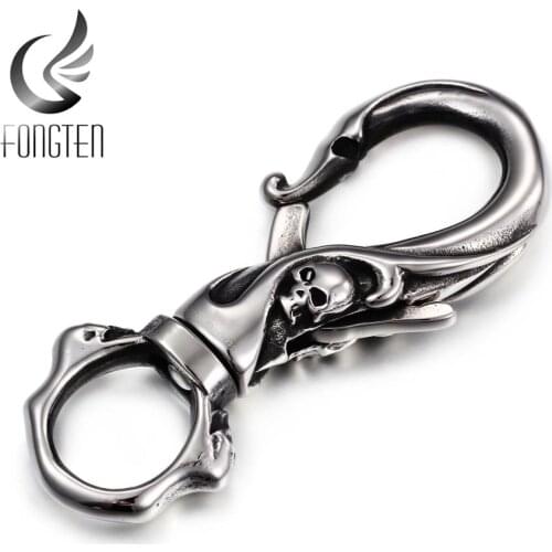 Fongten Skeleton Spring Clasp Shape Keychain Stainless Steel Punk Men Pendant Men Jewelry Accessories