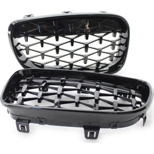 A Pair Diamond Grille Front Kidney Grill Racing Grills For BMW 1 Series E81 E87 E82 E88 118i 120i 125i 2007-2012 Car Accessories