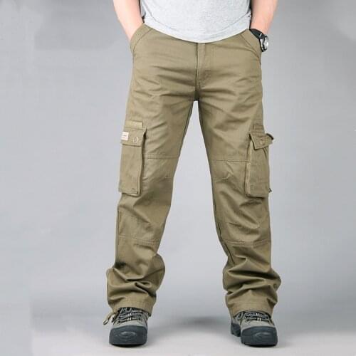 Spring Casual Pants For Men Loose Multi Pockets Military Clothing Tactical Cargo Pants Mens Cotton Work Long Straight Trousers