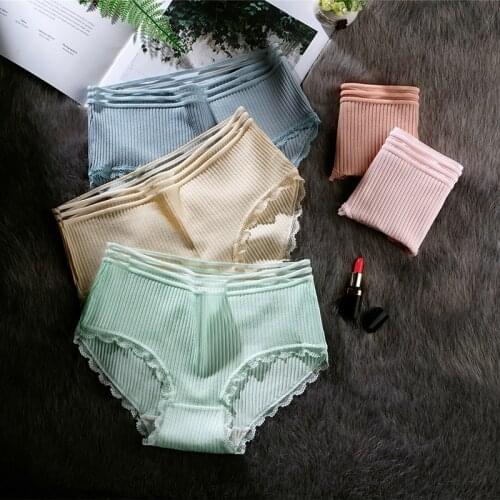 BZEL Fashion Striped Lace Panties Women Cotton Briefs Waist Hollow Female Underwear Breathable Underpants Hot Sale Cozy Lingerie