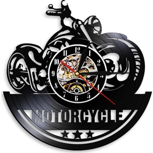 American Motorcycle Wall Clock Vinyl Record Mute Home Decor Vintage CD Quartz Needles Ultra-Quiet Reloj Pared Motorbike Garage