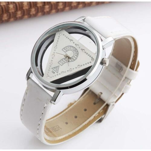 WOMAGE Fashion Womens Watches Women Wristwatches Leather Band Quartz Watches Women Triangle Hollow Watches bayan kol saati