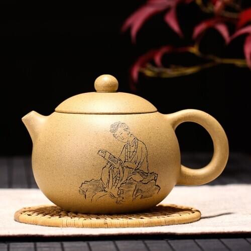 Yishuitang Yixing purple clay teapot is pure handmade, Benshan section mud green mud inverted handle Xishi teapot 290ml