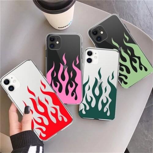 Cool Fire Flames Phone Case For iPhone 12 11 X Pro XS MAX XR 12Mini 8 7 6 6s Plus SE2020 Fire Pattern Soft TPU Back Cover Fundas