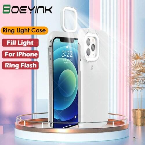 Fill Cell Phone Case For iPhone 12 Pro 11 Light Fill Light Selfie Beauty Ring Flash Phone Case For iPhone 6 6S 7 8 Plus X XS XR