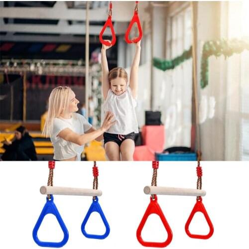 Kids Children Rope Swing Outdoor Hammocks Wooden Stick Injection Handshake Ring Swing Playground Pull Up Gym Ring Fitness Sports