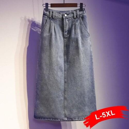 Plus Size Harajuku Loose Pleated Midi Long Straight Jeans Skirts 5XL Preppy Style Vintage Retro Blue Calf Length Medieval Skirt