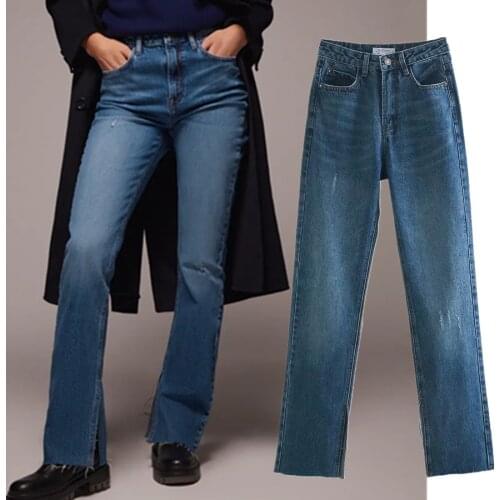Jenny&Dave Women Boyfriend JeansEngland Style High Street Washed Jeans Woman High Waist Jeans Forking Flare Jeans For For Women