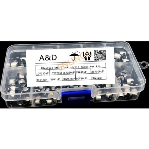 10values 200pcs SMD Electrolytic capacitor assorted kit 10V~50V 1uF~470uF with storage box