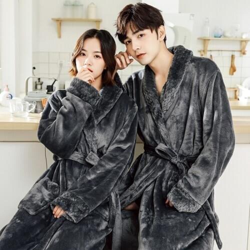 Couple Winter Robe Nightwear Flannel Kimono Bathrobe Gown Winter Home Clothing Men And Women Warm Long Nightgown Sleepwear