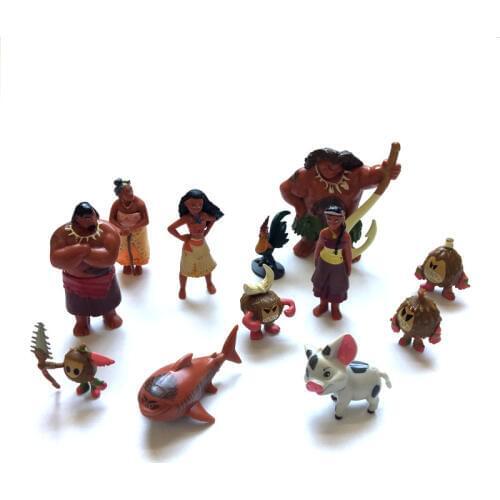 New 12Pcs/Set Moana Model Toys Anime Moana Waialiki Maui Heihei Pig Moana Adventure Action Figures Princess Toy Dolls kids toys