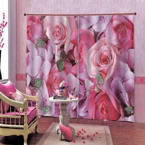 Pink Rose Flower Curtains Luxury Blackout Digital Print For Living Room Outdoor Indoor Window Drapes Curtain Home Decor Sets