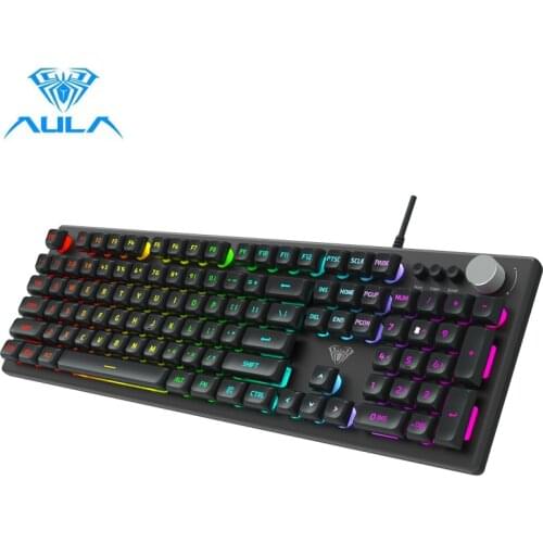 AULA Multimedia Membrane keyboard Wired RGB ABS floating keycap Metal panel High-low key layout Double Injection Keycaps