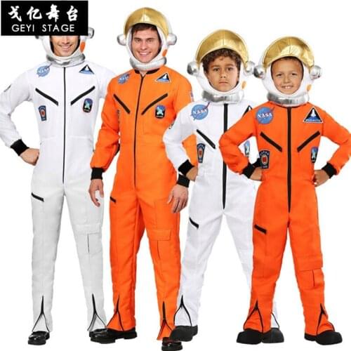 Space Suit For Men Adult Plus Size Astronaut Costume white Pilot Costumes 2019 New Arrival Halloween Costume One Piece Jumpsuit