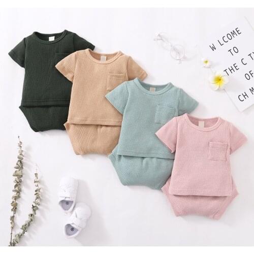 Summer Newborn Baby Knitted Clothes Sets Infant Kids Casual Outwear Cotton Short Sleeve T-shirts + Shorts Toddler Unisex Outfits