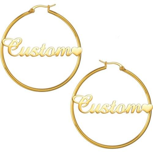 Fashion Large Hoop Name Earrings Custom Nameplate 18k Gold Plated Stainless Steel Personalized Women Jewelry Gifts Stud Earrings