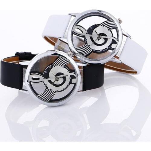 Fashion Womans Wrist Watches simple casual Engraving Hollow stylish Musical Note Painting Leather Bracelet Band watches XB40