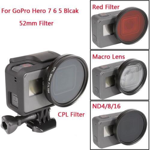 Filter Set 52mm ND 4/8/16/ CPL/UV/MC Star lens/Red color Filter W/lens cap Adapter Ring for GoPro Hero 7 6 5 Blcak Accessories