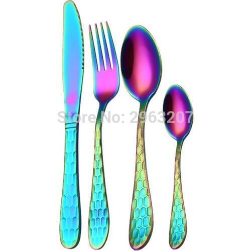 30sets Gold Silver Black Dinnerware Set Stainless Steel Dinner Steak Knife Fork Scoops Cutlery Set Tableware Set Gift