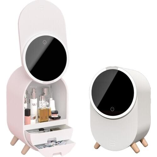 LED Light Desktop Organizer HD Mirror Creative Makeup Organizer Detachable Cosmetic Storage Box Protable Beauty Box Dropshipping
