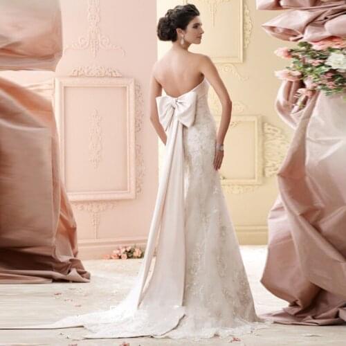 New Designed Strapless Bridal Gown with Sash/Bow Organza Trumpet Wedding Dresses 2015 Appliques