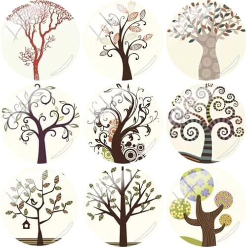 JOINBEAUTY Autumn Tree Fallen Leaves Bird Pattern DIY Round Glass Cabochons Accessories Handmade Jewelry Findings Making TR191