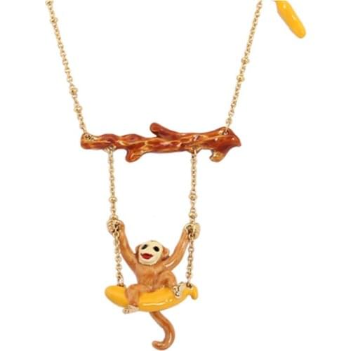 Cute Animal Monkey Banana Necklaces Fashion Jewelry Simple Elegant Lovely Pendant Neck