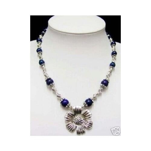 Tibet Silver Asian lapis lazuli beads FLOWER Necklace