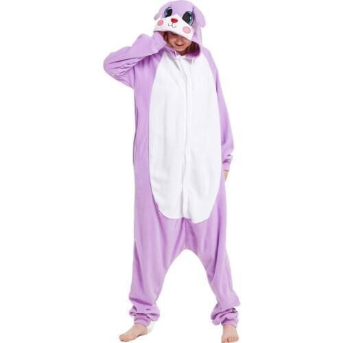 Rabbits kigurumis Women Onesie Pajama Adult Purple Bunny Polar Fleece Sleepwear Carnival Holiday Outfit Winter Homewear Costume