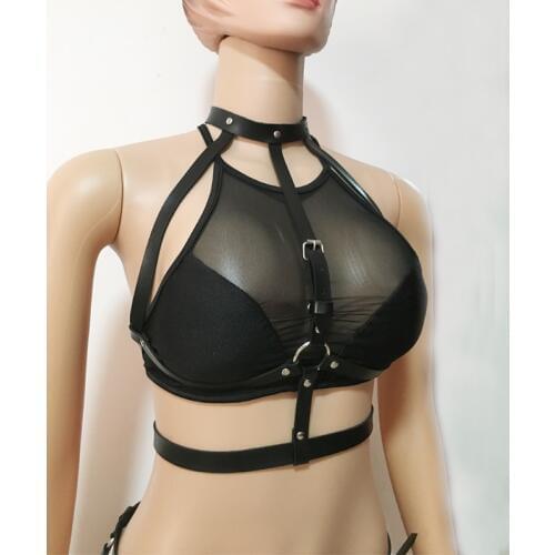 New Sexy Women suspenders Black harajuku gothic lingerie Adjustable Leather material harness for chest Women