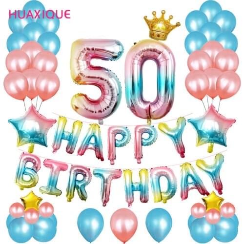 Happy Birthday Foil Balloons Rose Gold Blue Pink 40inch 50th 18th Years Old Number Balloons Party Decors Party Wedding Supplies