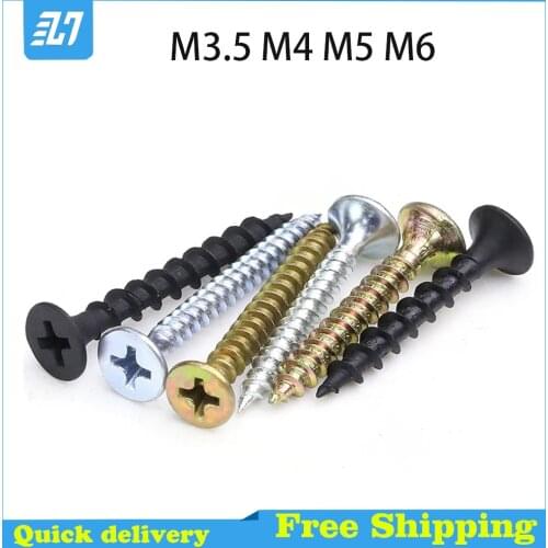Drywall Wood Screws Phillips Cross Recessed Self tapping Electronic Countersunk Head Bolt Black Carbon Steel M3.5 M4 M5 M6