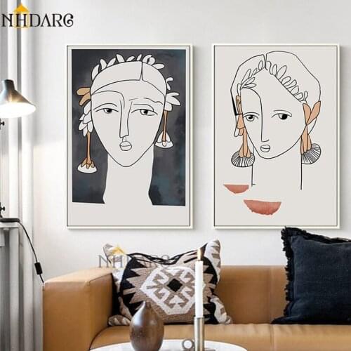 Nordic Minimalist Line Girl Wall Art Canvas Poster Print Fashion Vintage Abstract Painting Picture for Living Room Home Decor