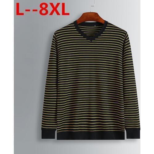 8XL 6XL 5XL 4XL Male MenS Fashion Mixed Colors Sweater Men Leisure Loose Pull Homme V-Neck Long-Sleeved Sweater Striped