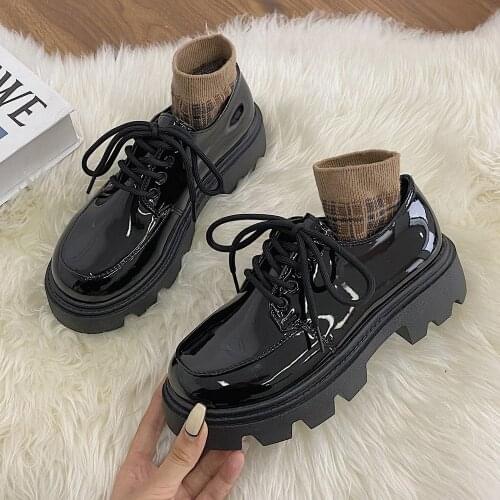 Women Patent Leather Shoes Platform Shoes Woman Casual Flats Lace Up Loafers Footwear Female Oxford Leather Shoes Zapatos
