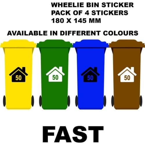 4 x Wheelie BIN Stickers Custom House Number Vinyl Graphic Decal FAST SHIPPING