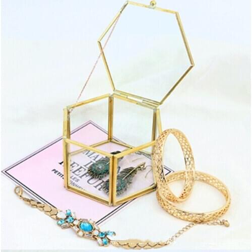Vintage Geometrical Glass Jewelry Box Retro Earring Ring Flower Plants Display Box Case Wedding Decor Box
